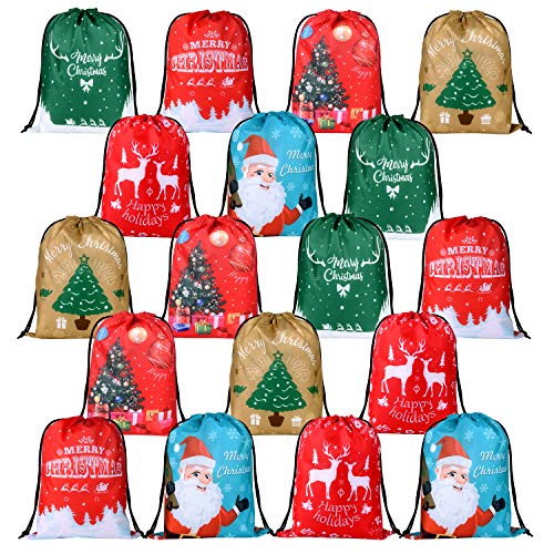 FEPITO 18Pcs Bolsas de Regalo con cordón de Navidad Saco de Santa Bolsas de golosinas de Navidad Bolsas de Regalo Bolsas de Regalo a Granel para favores de Fiesta de Navidad