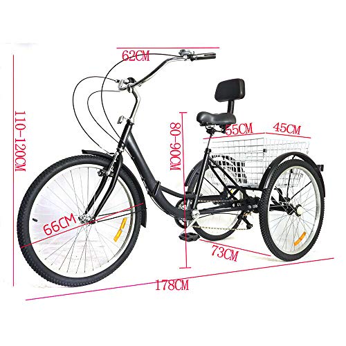 Fetcoi Triciclo para adultos de 24 pulgadas, triciclo plegable de 7 velocidades con 3 ruedas, cesta y luz