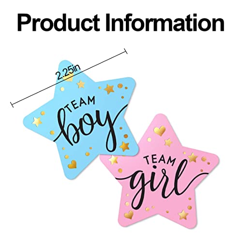 Fezf Paquete de 100 pegatinas de revelación de género, decoraciones para baby shower, fiesta de anuncio de género para niño o niña y baby shower (azul y rosa)