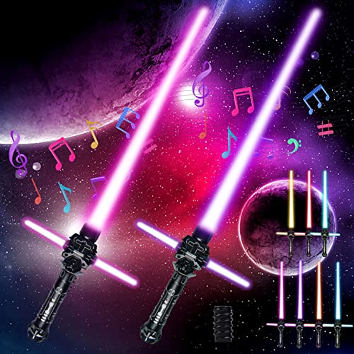 FGen 2 Piezas Star Wars Laser Sword,Sable de Luz Retráctil,2 en 1 Sable De Luz,Espada Laser 7 Colores,Lightsaber,Sin Efectos De Sonido,Cosplay,Regalo De CumpleañOs para Adultos Y NiñOs