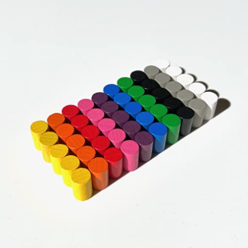 Fichas de madera para juegos de mesa, cilindro de 10 x 15 mm (50 fichas, 10 colores: blanco, amarillo, naranja, rojo, rosa, morado, azul, verde, gris, negro)