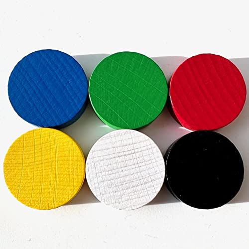Fichas: grandes fichas/discos de madera para juegos de mesa, 31/8 mm – Ladrillos XXL para mujer, chips o marcadores (6 discos en 6 colores: amarillo, rojo, azul, verde, negro, blanco)
