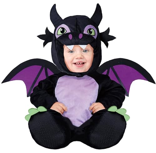 FIESTAS GUIRCA Disfraz de Dragón Negro con Alas para Bebé Niño - Disfraz Halloween de Bebé 12-18 Meses