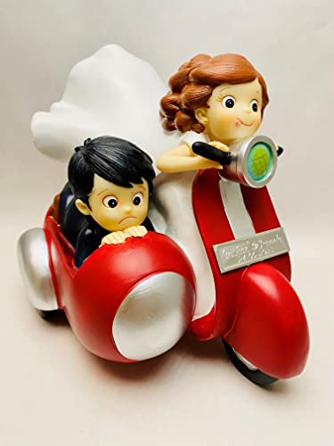Figura boda tarta novios en moto GRABADA muñecos personalizados para pastel originales y divertidos