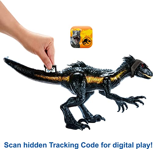 Figura de Dinosaurio Jurassic World Indoraptor Track N Attack con Equipo de Seguimiento y 3 características de Ataque, Regalo de Juguete con Juego físico y Digital