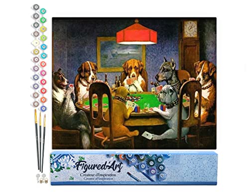 Figured'Art Pintar por Numeros Adultos Perros jugando al Poker - Manualidades pintura acrilica Kit Cuadro DIY completo - 40x50cm sin bastidor