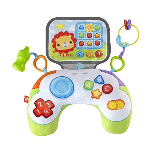 Fisher-Price Cojín mullido Pequeño gamer, almohadilla de actividades con motivo de videojuegos y accesorios de juguete, regalo para bebé recién nacido (Mattel HGB89)