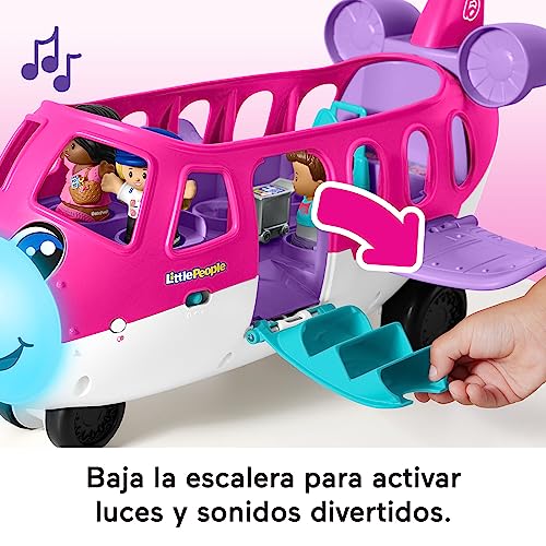 Fisher-Price Little People Barbie Avión de ensueño de juguete con 3 figuras y accesorios, juguete para bebés +1 año, versión español + portugués + italiano + inglés (HRC37)