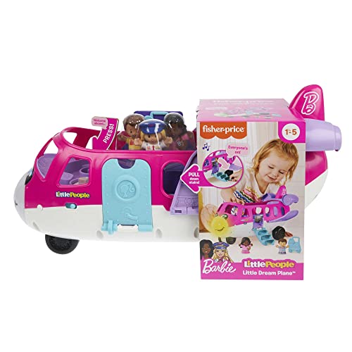 Fisher-Price Little People Barbie Avión de ensueño de juguete con 3 figuras y accesorios, juguete para bebés +1 año, versión español + portugués + italiano + inglés (HRC37)