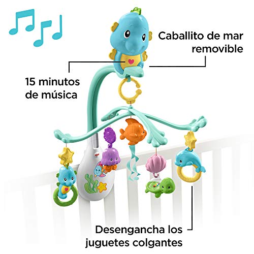 Fisher-Price Móvil musical caballito de mar, para bebé +0 meses (Mattel DFP12)