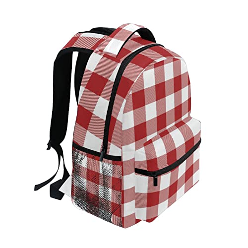 FJAUOQ Mochila escolar para niños y niñas, diseño de cuadros, color rojo, mochila de viaje, Como se muestra en la imagen, Talla única