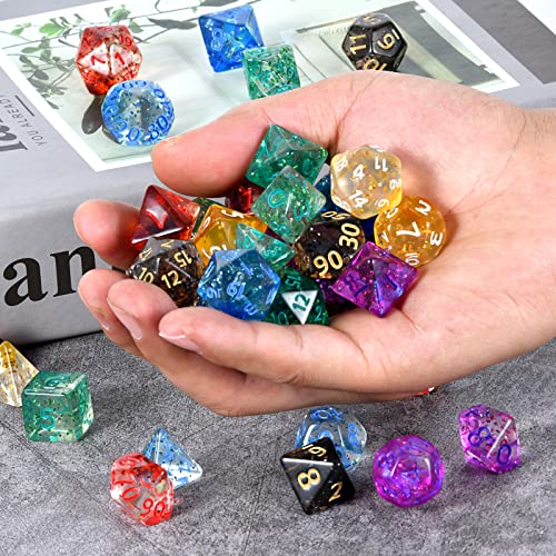 FLASHOWL Dados de cinta de colores de cristal transparente D20 Dice Dungeons and Dragons Dice Games Table Dice Polyhedral Roll Play W20 Dice DND RPG MTG Dice poliédricos (7 piezas verde)