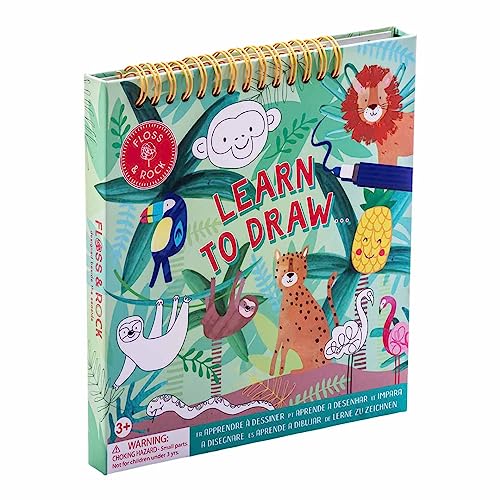 Floss & Rock Jungle Learn to Draw - Cuaderno de bocetos para 3 edades en adelante, 18,5 cm de longitud, materiales de aprendizaje