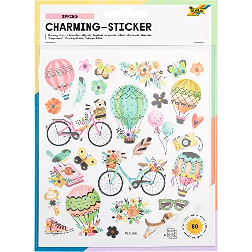 folia Charming Sticker, Spring I, 60 Pegatinas en Diferentes Motivos, Simplemente Quitar de la lámina, carbón, talla única