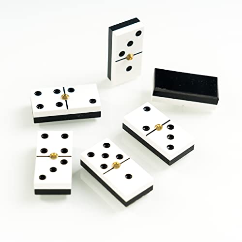 Fournier- Domino CHAMELO CELULOIDE Caja Madera, Color marrón (F06573) + Dados Poker Caja (F28984)