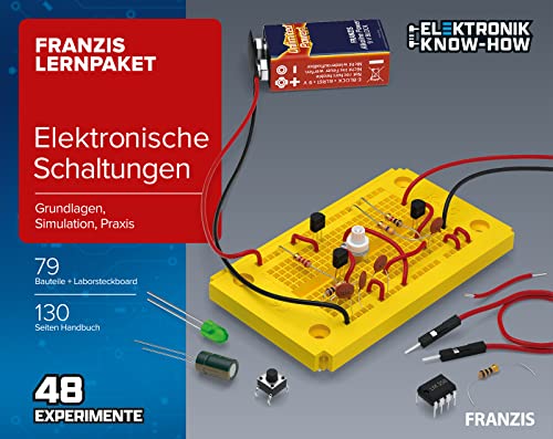 FRANZIS 67164 - Paquete Educativo de circuitos electrónicos, básicos, simulación, práctica, Juego Completo para 48 experimentos, Incluye Manual de 120 páginas