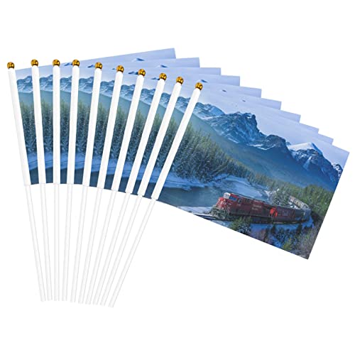 FUCVNPZ Paquete de 10 mini banderas, banderas de mano de tren de montaña de nieve, bandera de palo para decoraciones de fiestas, eventos de festivales