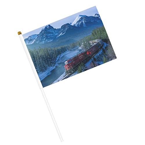 FUCVNPZ Paquete de 10 mini banderas, banderas de mano de tren de montaña de nieve, bandera de palo para decoraciones de fiestas, eventos de festivales