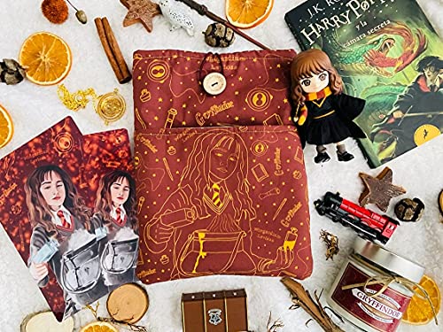 Funda artesanal para libros y tablets de Hermione Granger + marcapáginas de regalo, funda de algodón ecológico, acolchada y con bolsillo frontal y botón. Regalo ideal para adolescentes