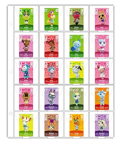 Fundas para cartas coleccionables Protector de Páginas de Tarjetas Pequeñas de 3 Anillos Carga Superior 20 Páginas 400 Tarjetas para Mini Tarjeta Amibo NFC Mini Animal Crossing Zelda Monedas Sellos