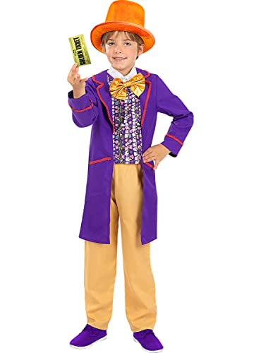Funidelia | Disfraz de Willy Wonka - Charlie y la Fábrica de Chocolate para niño Disfraz para niños y divertidos accesorios para Fiestas, Carnaval y Halloween - Talla 10-12 años - Morado