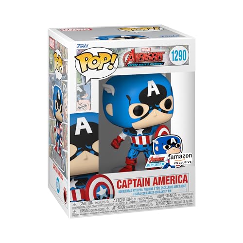 Funko POP! Marvel: A60- Comic Captain America Con Pin - Marvel Comics - Exclusivo De Amazon - Figuras Miniaturas Coleccionables Para Exhibición - Idea De Regalo - Mercancía Oficial