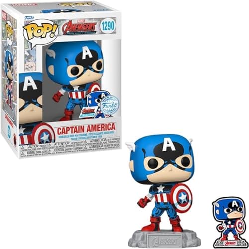 Funko POP! Marvel: A60- Comic Captain America Con Pin - Marvel Comics - Exclusivo De Amazon - Figuras Miniaturas Coleccionables Para Exhibición - Idea De Regalo - Mercancía Oficial