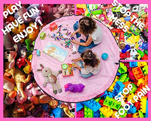 Funky Planet Bolsa de almacenamiento de juguetes para Lego, Bolsas de organizador, Alfombra de juego para niños de 60 pulgadas (150 cm) - Organizador portátil de juguetes para niños (Orange)