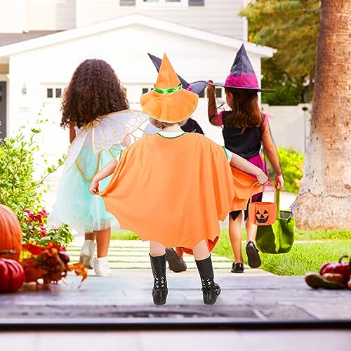 Funmo Disfraz Infantil Bruja, Infantil Capa de Halloween con Sombrero de Mago, Bolsa De Caramelos, Capa De Bruja para Niños Niña Disfraz de Cosplay Fiesta
