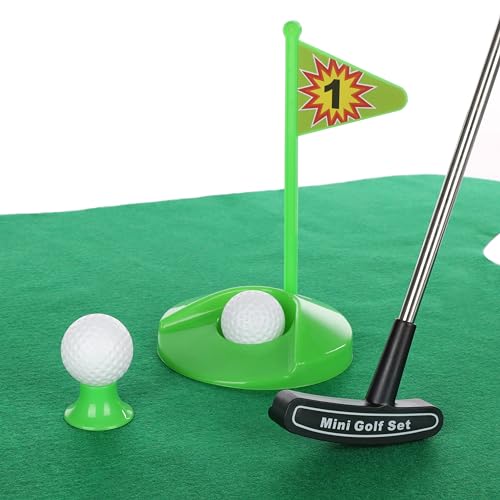FunX Set de regalo de golf para inodoro – Divertido regalo para hombres de golf para baño con alfombrilla de putting – 7 piezas