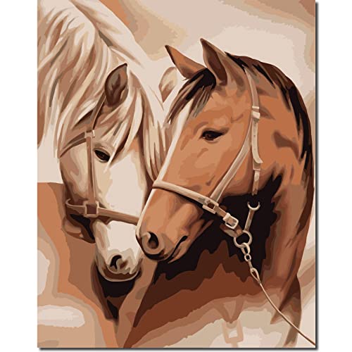 Fuumuui Pintura por números para adultos – DIY pintura por números, caballo preimpreso, lienzo de pintura al óleo, regalo para adultos y niños, pareja de caballos, 40x50 cm