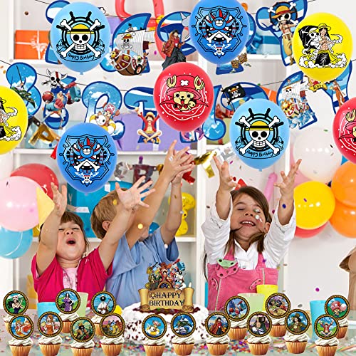 FYDZBSL One Piece Globos Suministro de Fiesta de Cumpleaños Decoración De Cumpleaños Pancarta Suministros Adornos para Pastel de Juegos Niños de Tartas de Fiesta 40pcs