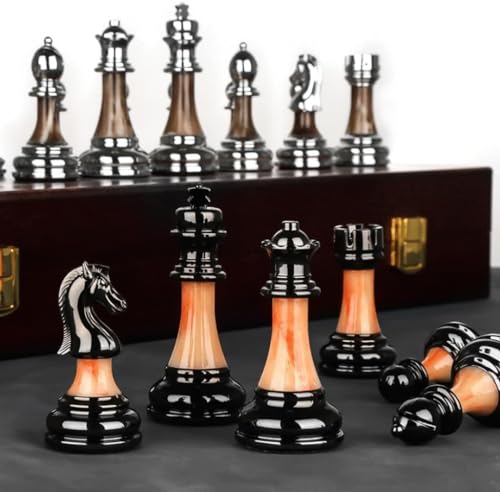 GAENZA Ajedrez Profesional, Tablero de ajedrez Plegable de Madera Maciza, Piezas de ajedrez de imitación de Jade, Juego de ajedrez portátil, Adornos de Estilo Europeo
