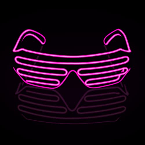 Gafas LED Iluminación Obturador de Gafas luz de Neón Juerga el Cable Eléctrico Gafas LED Club Nocturno Salvaje Fiesta de Carnaval Club Bar DJ EDM Halloween Locura (Rosa)