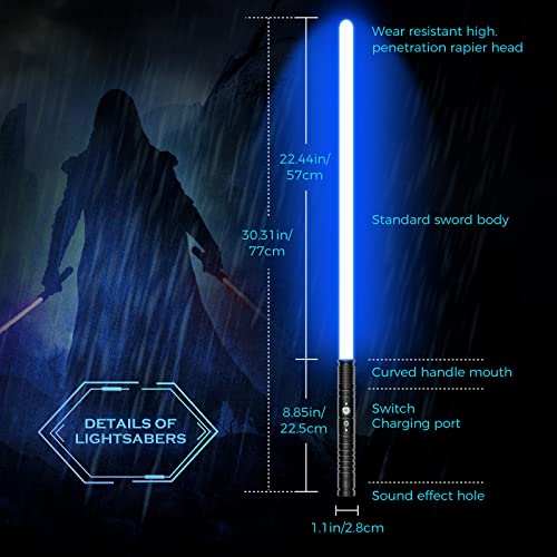 GFACHNT Espada Laser LED-RGB Lightsaber 7 Colores Sable de luz de Juguete con Mango de Metal, 1 Juegos de Sonido de Combate Simulado, Cadeaux de Noël & Jedi Knight Cosplay Sable de Luz