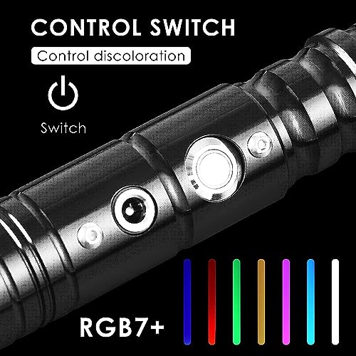 GFACHNT Sable de luz RGB 7 colores metal Hilt láser con modos de sonido Dueling FX espada de luz para niños adultos regalo (63 cm negro)