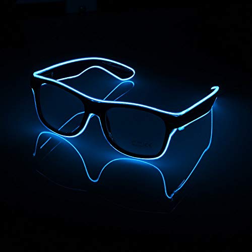 Gizelle® Neon El Wire - Gafas con luz LED para discoteca, fiesta salvaje, Halloween, fiestas locas, fiestas rave, transparentes con LED (azul)