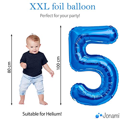 Globo 5° Cumpleaños Número 5 Azul Gigante, Globo XXL 100 cm. Decoración 5° Cumpleaños para Niño. Aire o Helio.