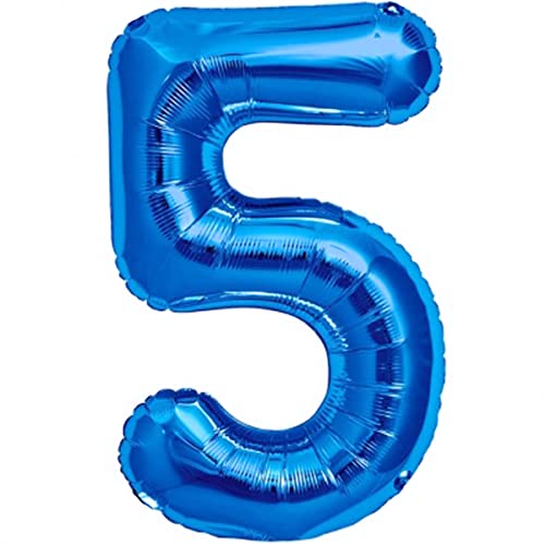 Globo 5° Cumpleaños Número 5 Azul Gigante, Globo XXL 100 cm. Decoración 5° Cumpleaños para Niño. Aire o Helio.