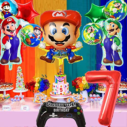 Globos Super Mario 7 años Decoracion Cumpleaños Mario 7 años Decoración Fiesta Cumpleaños Niño Mario 7 años