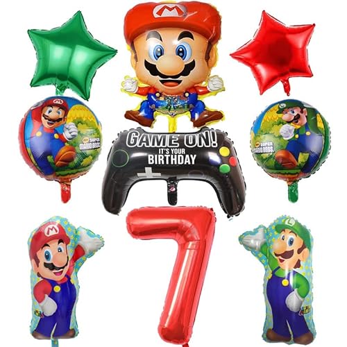 Globos Super Mario 7 años Decoracion Cumpleaños Mario 7 años Decoración Fiesta Cumpleaños Niño Mario 7 años