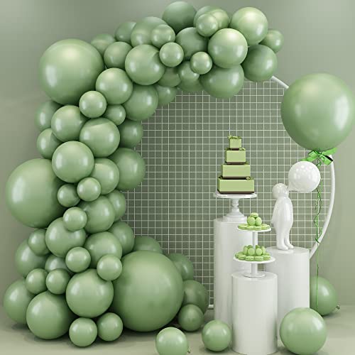 Globos verdes salvia, kit de guirnalda de globos verde salvia, paquete de 84 unidades de 5 globos de látex verde oliva de 10 12 18 pulgadas, globos de eucalipto de perlas mate para decoraciones