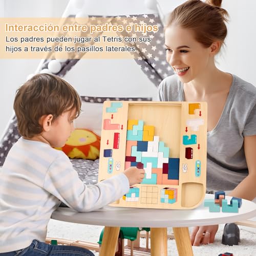 Glovios Tetra Tetris Juguetes Montessori Cerebrales Torre Tangram de 3 4 5 años Juego de Inteligencia lógica en 3D Rompecabezas Montessori 3 en 1 Rompecabezas de Cubos Regalo para niños niños niñas