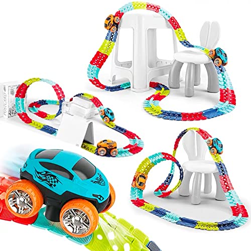 Glow Race Track Cars para niños niñas niños Magic Race Car Track con Race Car 92PCS Toy Cars Set Regalos de cumpleaños para 3 4 5 6 años Niños Niñas