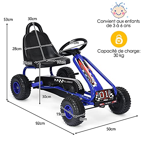 GOPLUS Go-Kart para niño de 3 a 6 años, Kart con pedal exterior con asiento ajustable en 2 posiciones, freno de mano, neumáticos, Go-Kart para niños y niñas, 86 x 50 x 55 cm (azul)
