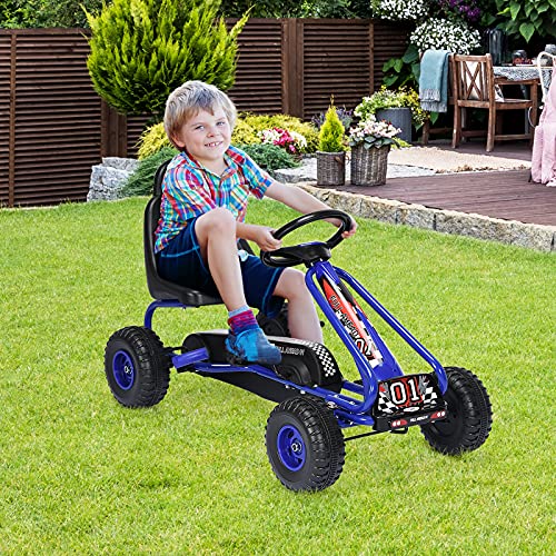 GOPLUS Go-Kart para niño de 3 a 6 años, Kart con pedal exterior con asiento ajustable en 2 posiciones, freno de mano, neumáticos, Go-Kart para niños y niñas, 86 x 50 x 55 cm (azul)