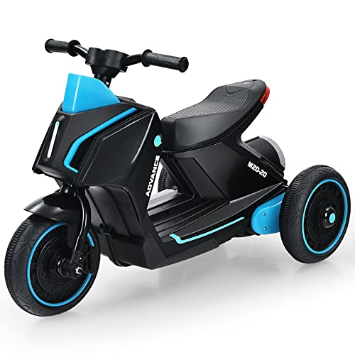 GOPLUS Triciclo Eléctrico para Niños de 6 V, Simulado con Luz, Pedal, Música y Bocina, Vehículo Eléctrico para Niños a Partir de 3 Años, Velocidad 2,4 – 4 km/h, para Niños y Niñas (Negro)