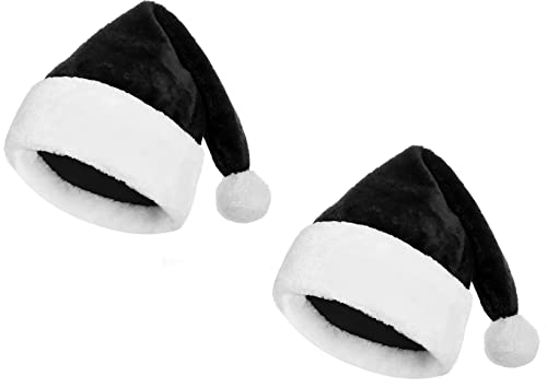 Gorro Papá Noel para Adulto, Gorro de Navidad de Felpa, Sombrero de Santa Claus para Navidad, Disfraces de Fiesta, 2 Piezas (Felpa Negro*2)