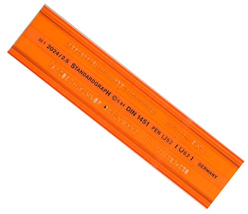 Graphoplex GXST2024/2,5 - Regla escolar con silueta de numerosnúmeros y letras (2,5 5 mm), color naranja