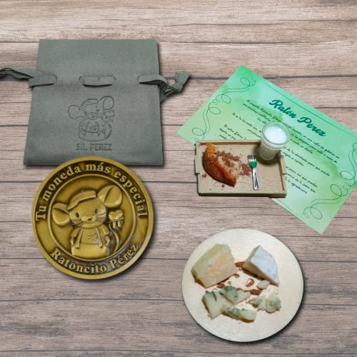 GreatDreams® Moneda del Ratoncito Pérez con Vajilla en Miniatura e Historia Secreta del Ratón Pérez